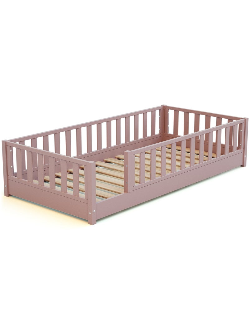 JURABABY - Lit au sol enfant en bois SONHO - 90x190 Rose - Kiabi