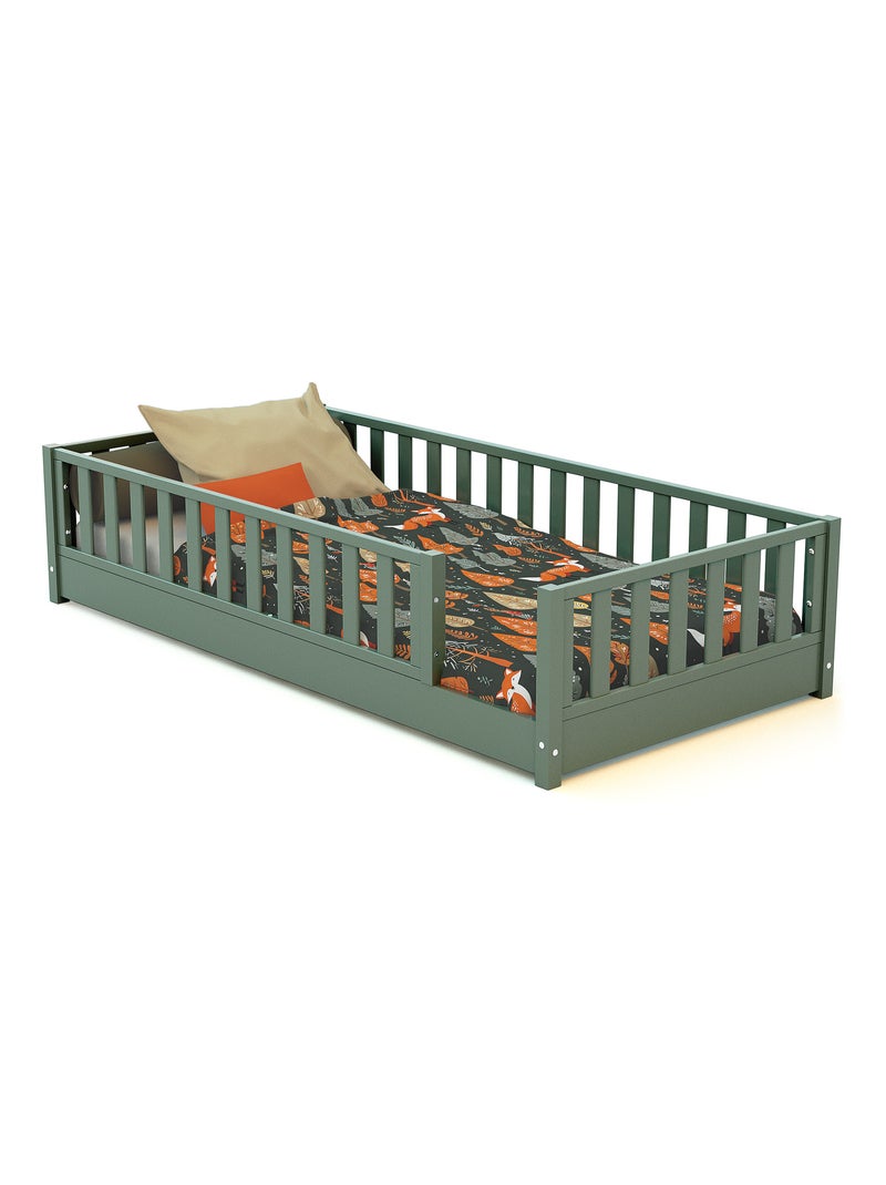JURABABY - Lit au sol enfant en bois SONHO - 90x190 Vert - Kiabi