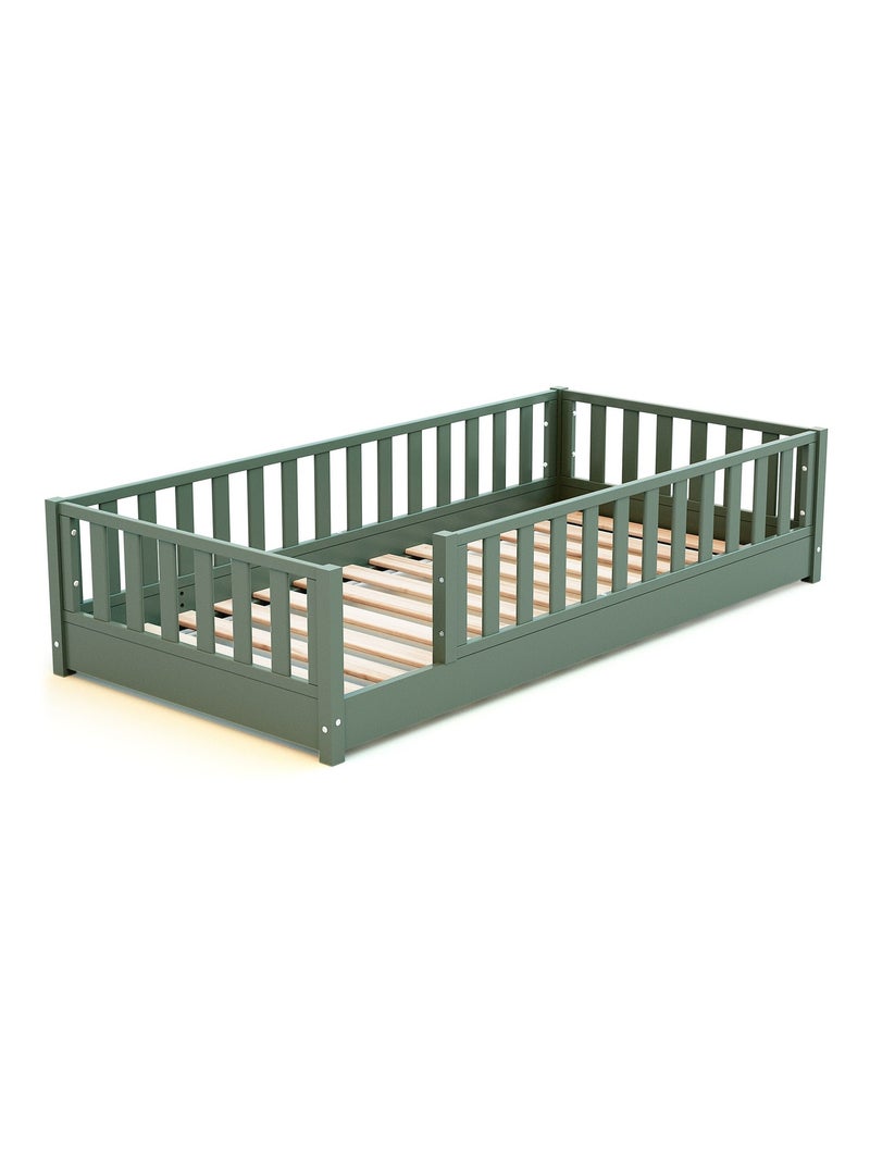 JURABABY - Lit au sol enfant en bois SONHO - 90x190 Vert - Kiabi