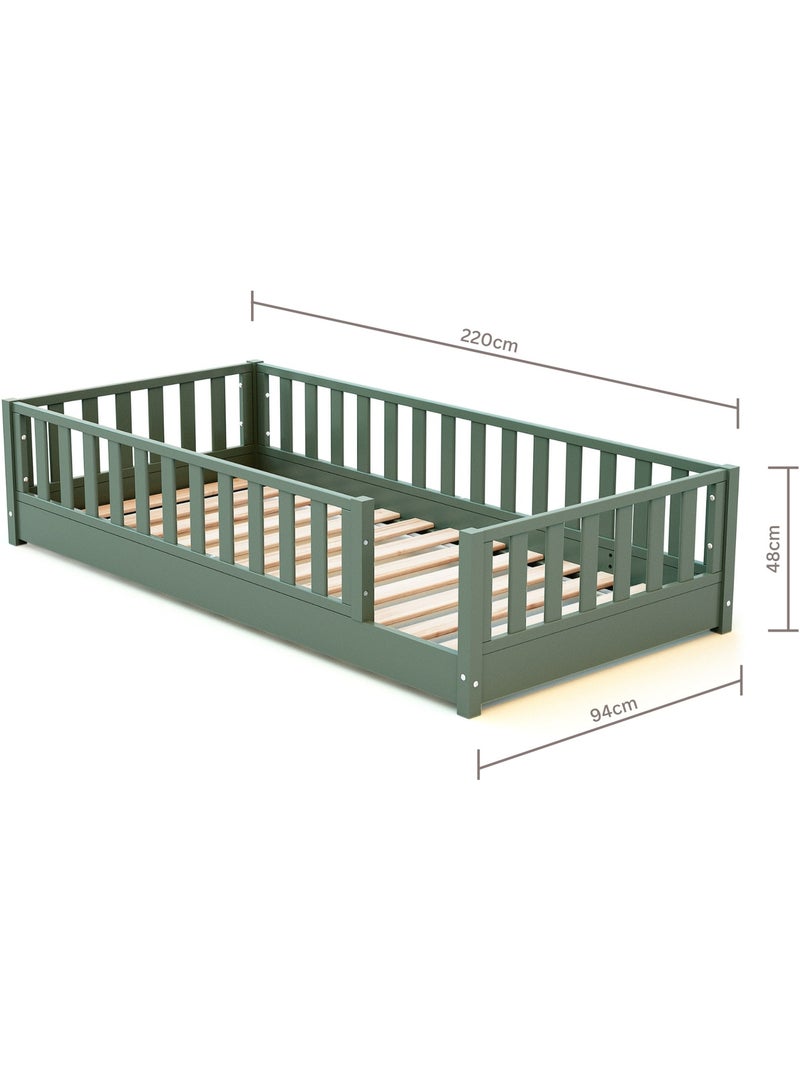 JURABABY - Lit au sol enfant en bois SONHO - 90x190 Vert - Kiabi