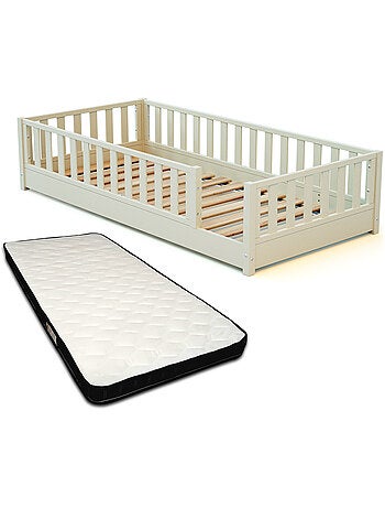 JURABABY - Lit au sol enfant en bois SONHO avec matelas - 90x190