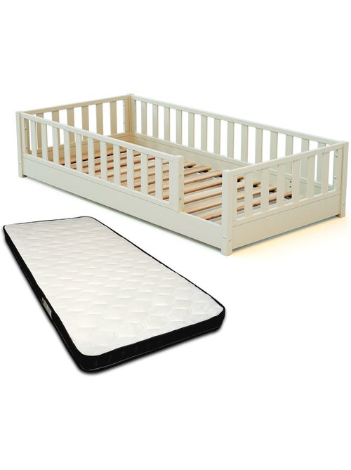 JURABABY - Lit au sol enfant en bois SONHO avec matelas - 90x190 - Kiabi
