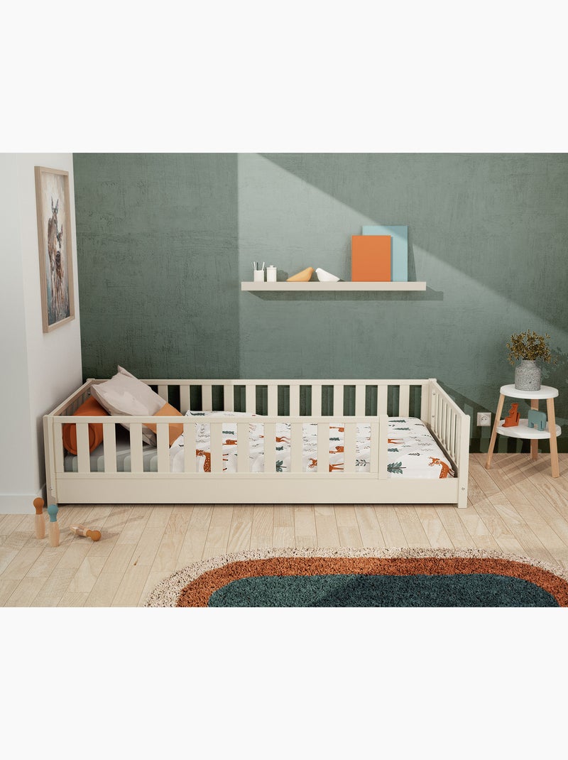 JURABABY - Lit au sol enfant en bois SONHO avec matelas - 90x190 Blanc - Kiabi