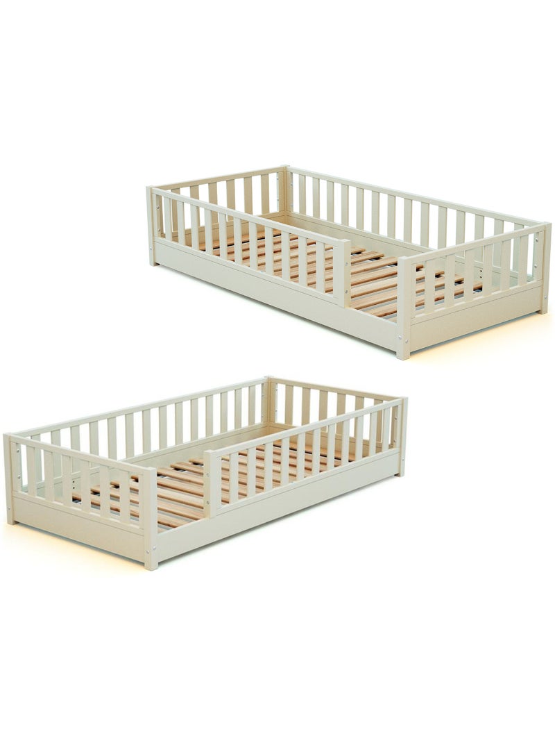 JURABABY - Lit au sol enfant en bois SONHO avec matelas - 90x190 Blanc - Kiabi