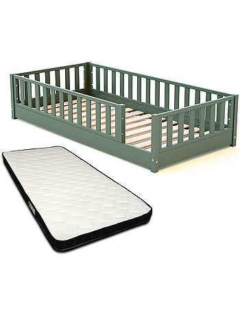JURABABY - Lit au sol enfant en bois SONHO avec matelas - 90x190