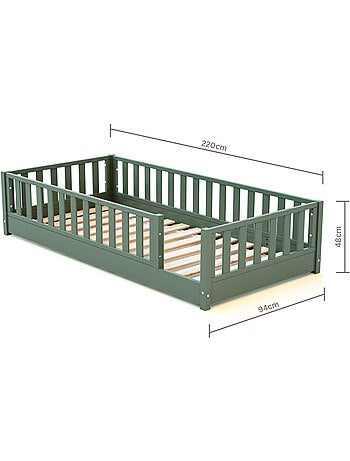 JURABABY - Lit au sol enfant en bois SONHO avec matelas - 90x190