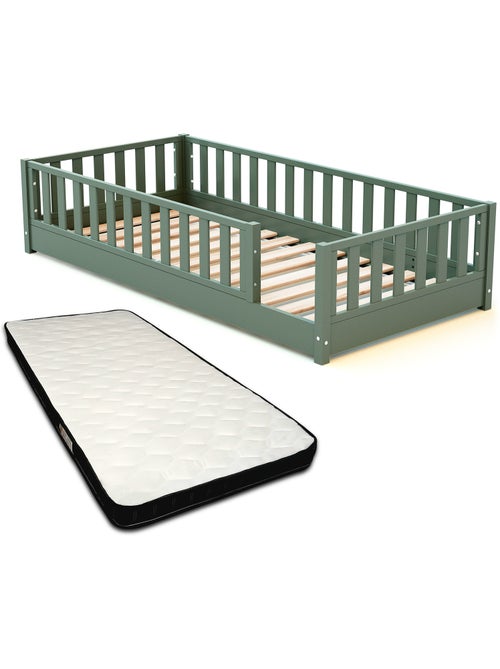 JURABABY - Lit au sol enfant en bois SONHO avec matelas - 90x190 - Kiabi