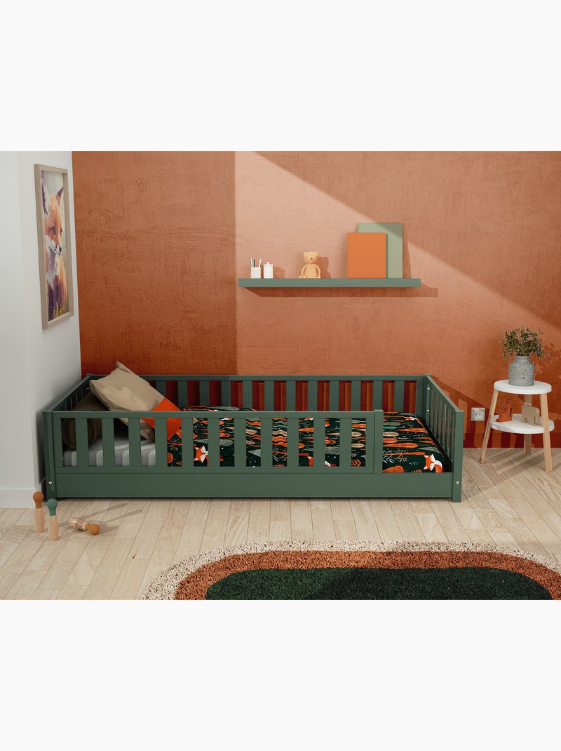 JURABABY - Lit au sol enfant en bois SONHO avec matelas - 90x190 Vert - Kiabi