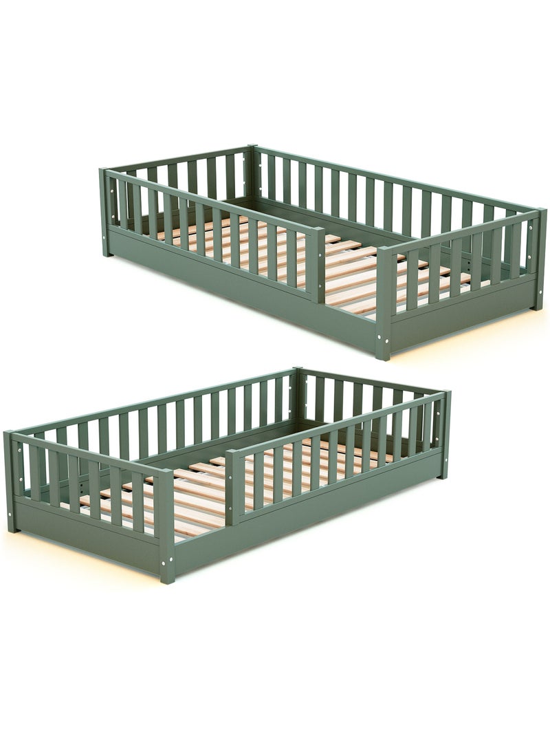 JURABABY - Lit au sol enfant en bois SONHO avec matelas - 90x190 Vert - Kiabi