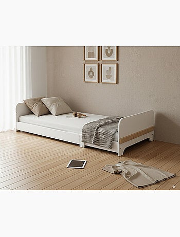 JURABABY - Lit au sol enfant extensible en bois 80x140-165-190 CARROUSEL avec matelas - Blanc