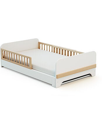 JURABABY - Lit au sol enfant extensible en bois 80x140-165-190 CARROUSEL avec matelas - Blanc