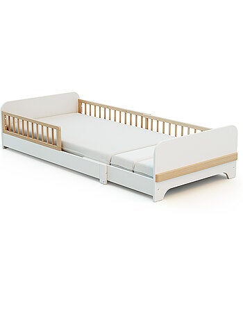 JURABABY - Lit au sol enfant extensible en bois 80x140-165-190 CARROUSEL avec matelas - Blanc