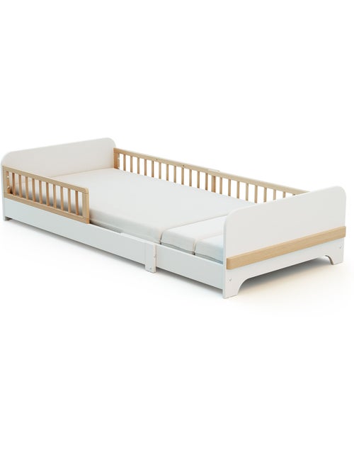 JURABABY - Lit au sol enfant extensible en bois 80x140-165-190 CARROUSEL avec matelas - Blanc - Kiabi