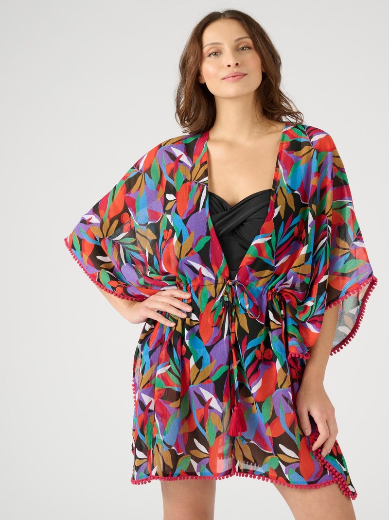 Kaftan uni ou imprimé en voile - Damart Noir - Kiabi