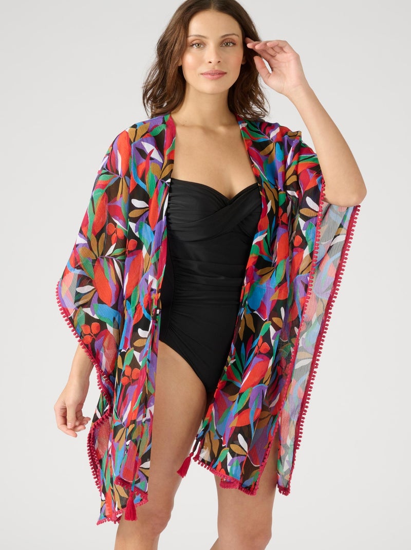 Kaftan uni ou imprimé en voile - Damart Noir - Kiabi