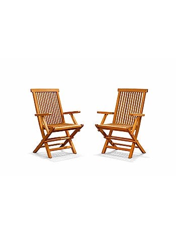 KAJANG - Lot de 2 fauteuils de jardin pliants en teck massif brut