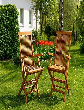 KAJANG - Lot de 2 fauteuils de jardin pliants en teck massif brut