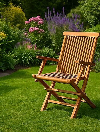 KAJANG - Lot de 2 fauteuils de jardin pliants en teck massif brut