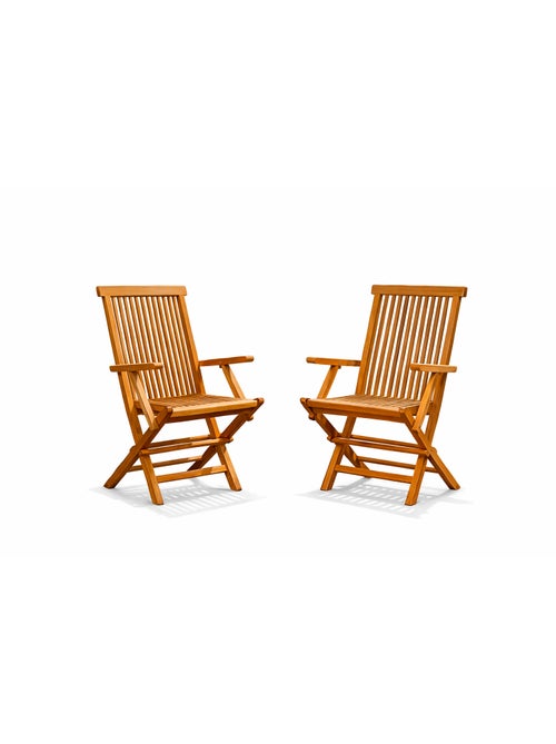 KAJANG - Lot de 2 fauteuils de jardin pliants en teck massif brut - Kiabi