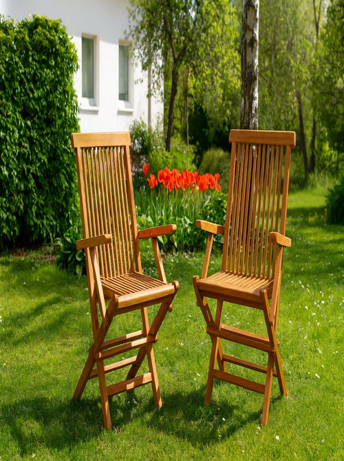KAJANG - Lot de 2 fauteuils de jardin pliants en teck massif brut - Kiabi
