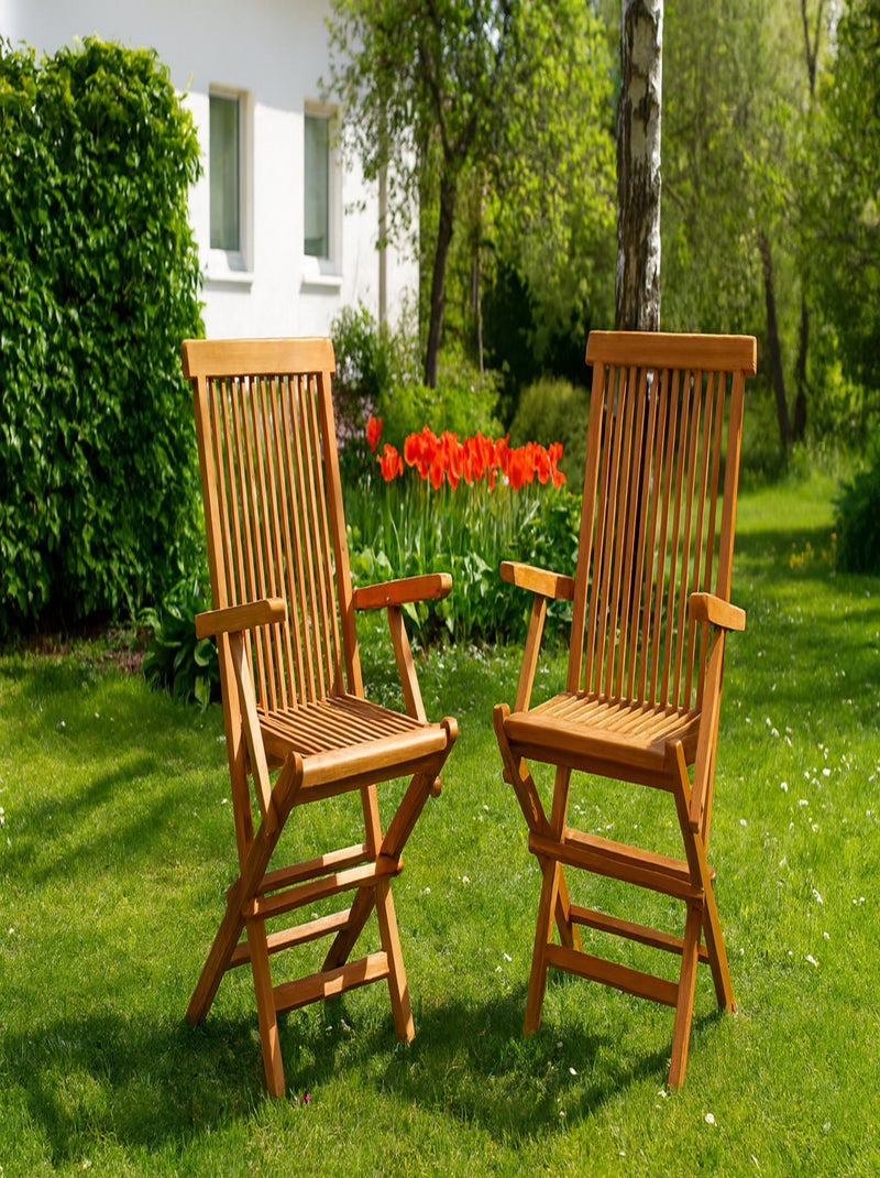 KAJANG - Lot de 2 fauteuils de jardin pliants en teck massif brut Marron - Kiabi