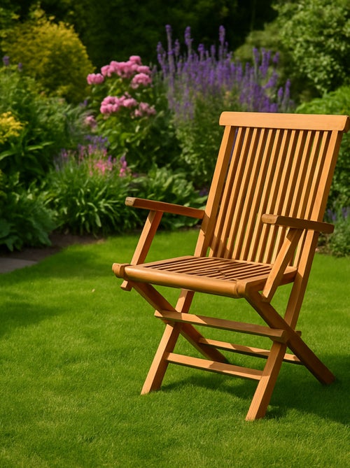 KAJANG - Lot de 2 fauteuils de jardin pliants en teck massif brut - Kiabi