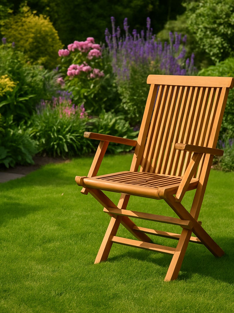 KAJANG - Lot de 2 fauteuils de jardin pliants en teck massif brut Marron - Kiabi