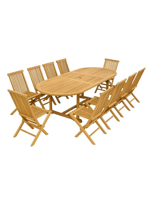 KAJANG - salon de jardin extensible avec table ovale 10 places en teck - Kiabi