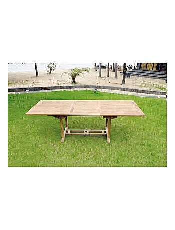 KAJANG - Table de jardin rectangulaire extensible en teck brut 10 personnes