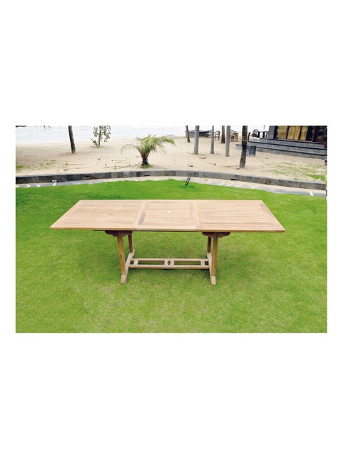 KAJANG - Table de jardin rectangulaire extensible en teck brut 10 personnes - Kiabi