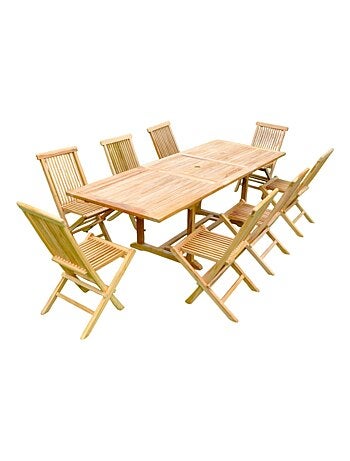 KAJANG Salon de jardin en teck massif 8-10 personnes rectangulaire 8 chaises
