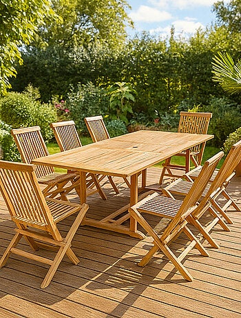 KAJANG Salon de jardin en teck massif 8-10 personnes rectangulaire 8 chaises