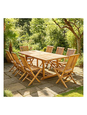 KAJANG Salon de jardin en teck massif 8-10 personnes rectangulaire 8 chaises