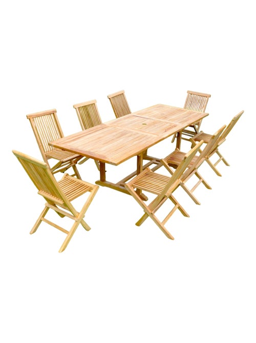 KAJANG Salon de jardin en teck massif 8-10 personnes rectangulaire 8 chaises - Kiabi KAJANG Salon de jardin en teck massif 8-10 personnes rectangulaire 8 chaises - Kiabi
