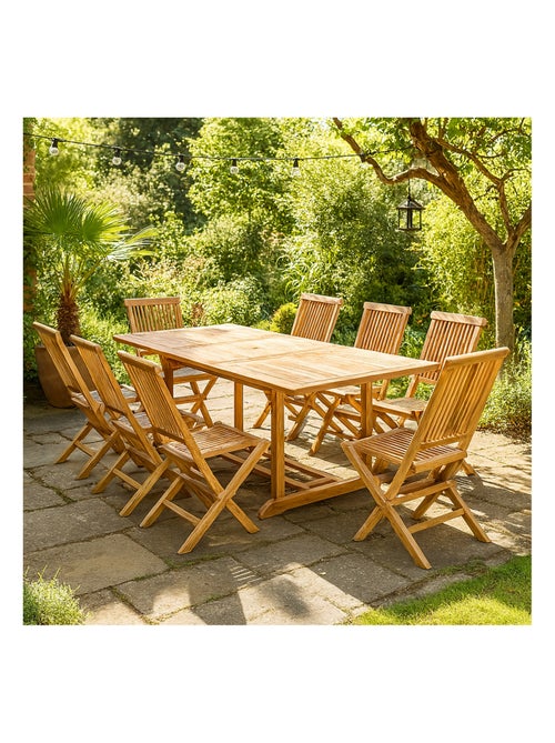 KAJANG Salon de jardin en teck massif 8-10 personnes rectangulaire 8 chaises - Kiabi KAJANG Salon de jardin en teck massif 8-10 personnes rectangulaire 8 chaises - Kiabi
