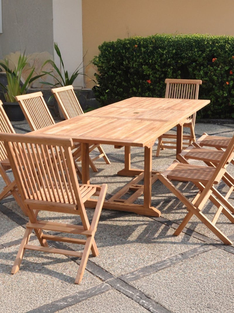 KAJANG Salon de jardin en teck massif 8-10 personnes rectangulaire 8 chaises Marron - Kiabi