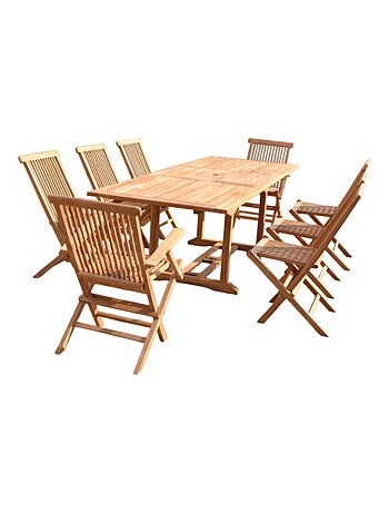 KAJANG Salon de jardin Teck 10 places Table rectangulaire 6 chaises 2 fauteuils