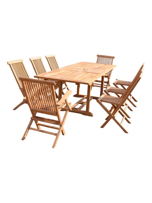 KAJANG Salon de jardin Teck 10 places Table rectangulaire 6 chaises 2 fauteuils - Kiabi