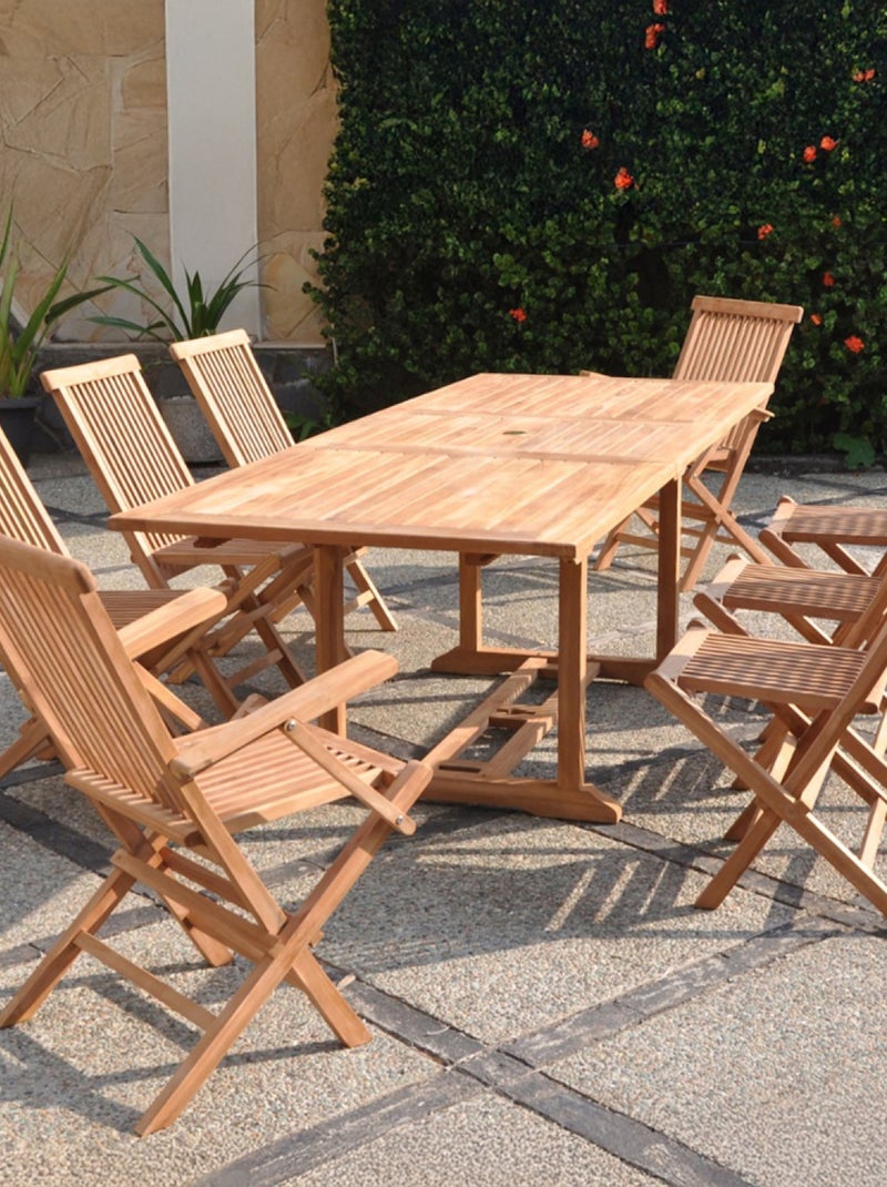 KAJANG Salon de jardin Teck 10 places Table rectangulaire 6 chaises 2 fauteuils Marron - Kiabi
