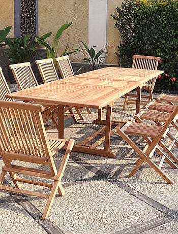 KAJANG Salon de jardin teck 12 places table rectangulaire 10 chaises