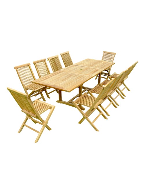 KAJANG Salon de jardin teck 12 places table rectangulaire 10 chaises - Kiabi