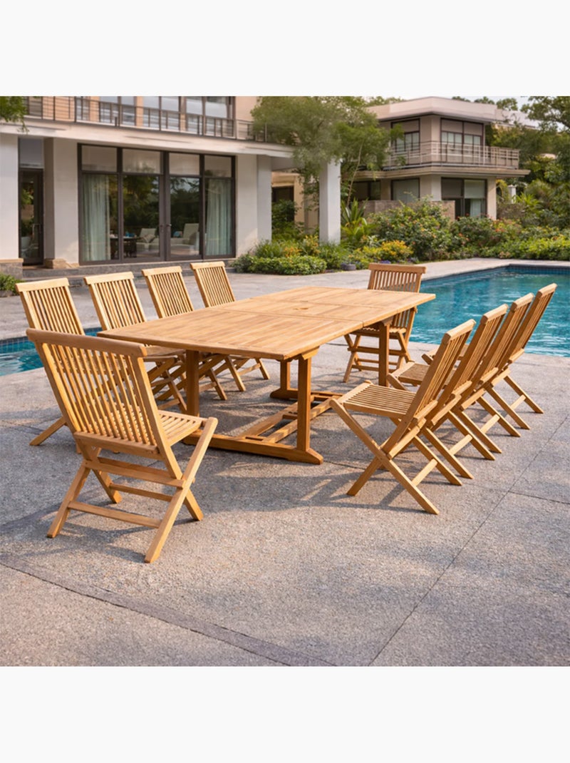 KAJANG Salon de jardin teck 12 places table rectangulaire 10 chaises Marron - Kiabi