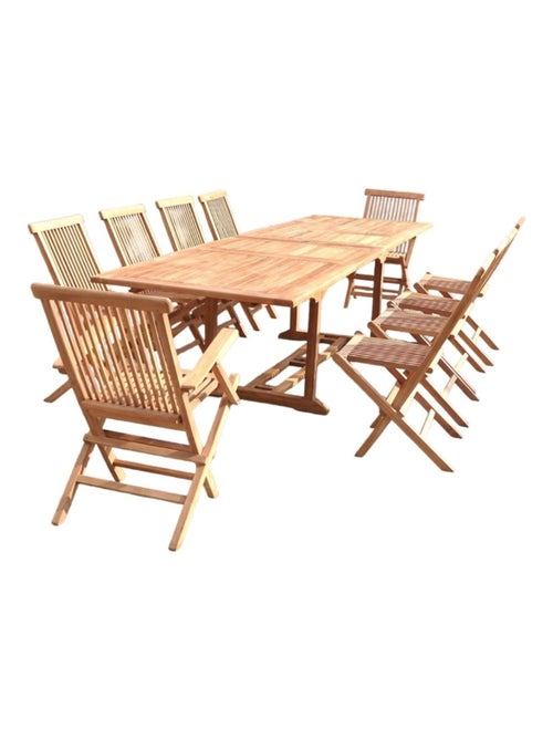 KAJANG Salon de jardin teck 12 places table rectangulaire 8 chaises 2 fauteuils - Kiabi