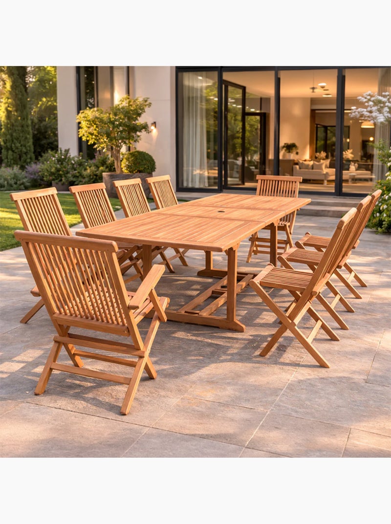 KAJANG Salon de jardin teck 12 places table rectangulaire 8 chaises 2 fauteuils Marron - Kiabi