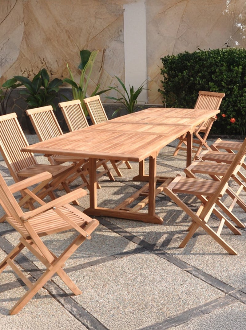 KAJANG Salon de jardin teck 12 places table rectangulaire 8 chaises 2 fauteuils Marron - Kiabi
