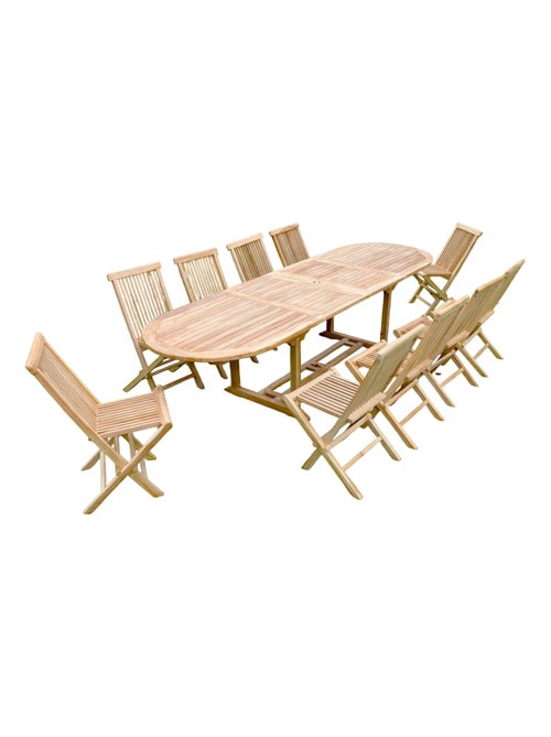 KAJANG Salon de jardin Teck massif 10-12 personnes - Table ovale + 10 chaises - Kiabi