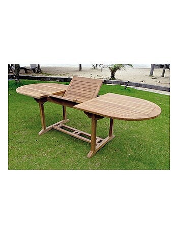 KAJANG Table de jardin extensible 10 places en teck brut