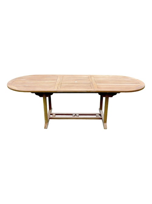 KAJANG Table de jardin extensible 10 places en teck brut - Kiabi KAJANG Table de jardin extensible 10 places en teck brut - Kiabi