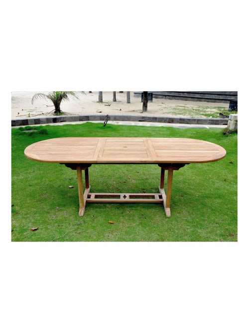 KAJANG Table de jardin extensible 10 places en teck brut - Kiabi KAJANG Table de jardin extensible 10 places en teck brut - Kiabi