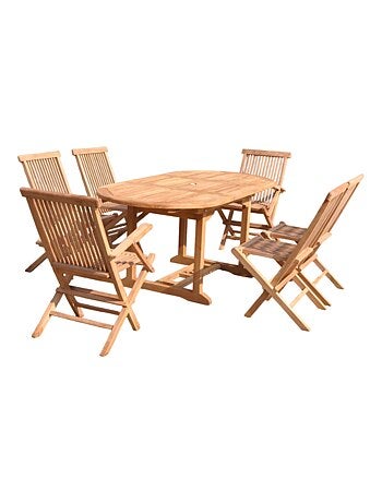 KAJANG Table de jardin ovale et 4 chaises et 2 fauteuils en teck